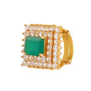 22k Gold Emerald Cz Cocktail Ring