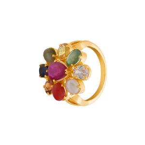 22k Gold Navratna Cluster Gold Ring