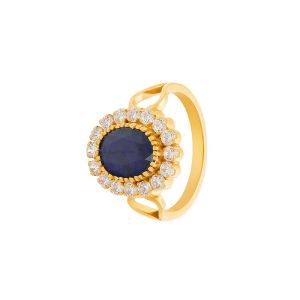 22k Gold Sapphire Floral Cz Ring