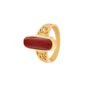 22k Gold Red Coral Gemstone Ring