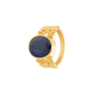 22k Gold Carved Blue Sapphire Ring
