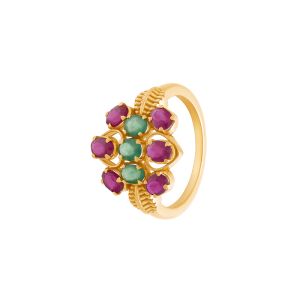 22k Gold Ruby Emerald Hearts Ring