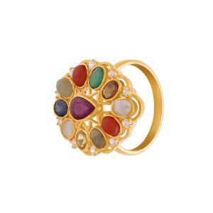 22k Gold Navratna Cz Cluster Ring