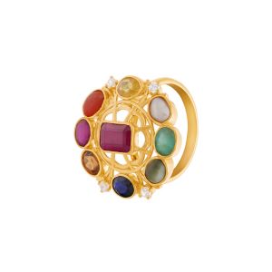 22k Gold Celestial Navratna Cz Ring