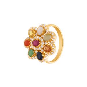 22k Gold Floral Navratna Cluster Ring