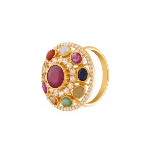 22k Gold Navratna Cocktail Dome Ring