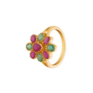 22k Gold Emerald Ruby Lotus Ring
