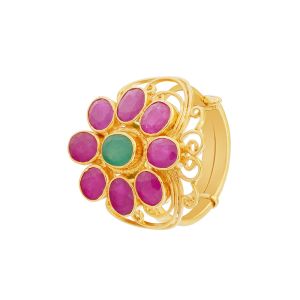 22k Gold Ruby Emerald Floral Ring