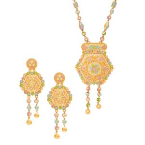 22k Gold Pastel Enamel Dokiya Necklace