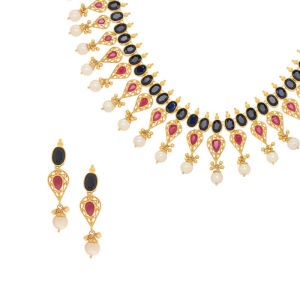 22k Gold Ruby Sapphire Necklace Set