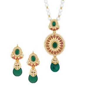 22k Gold Aneesa Pearl Gems Necklace