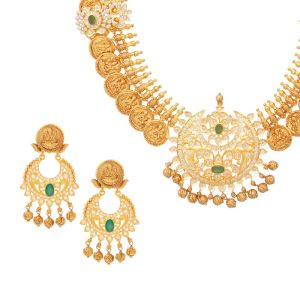 22k Gold Lakshmi Chandbali Cz Haram
