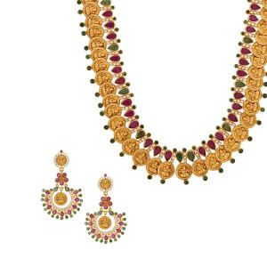 22k Gold Kasu Gems Cz Necklace