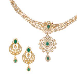 22k Gold Peacock Emerald Cz Necklace