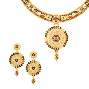 22k Gold Meenakari Pipe Dangling Necklace