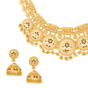 22k Gold Marble Meena Choker Necklace