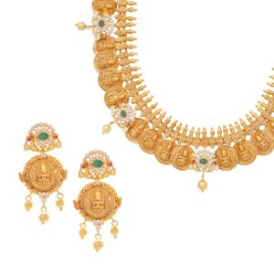 22k Gold Long Kasu Cz Necklace