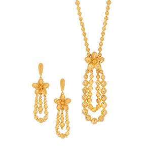 22k Gold Floral Beaded Looped Necklace