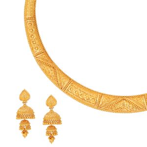 22k Gold Pipe Hasli Necklace Set