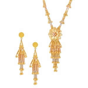 22k Gold Floral Chandelier Necklace Set