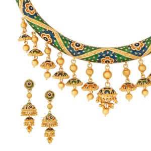 22k Gold Jhumka Hasli Meenakari Necklace