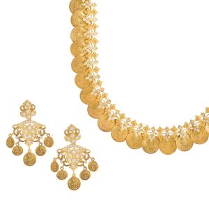 22k Gold Gajalakshmi Ruby Kasu Necklace 
