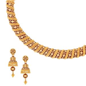 22k Gold Red Meena Pipe Necklace