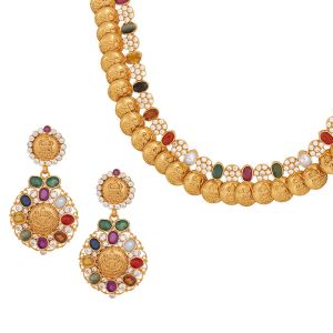 22k Gold Multi Gems Kasu Necklace