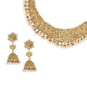 22k Gold Paisley Polki Pearls Necklace 