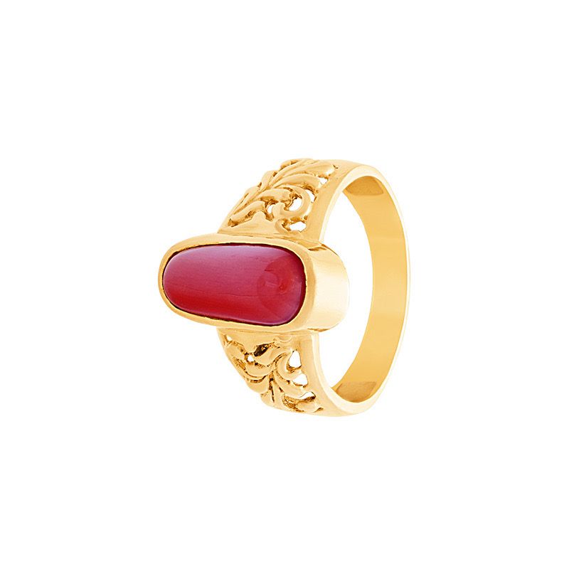 22k Gold Red Coral Gemstone Ring Raj Jewels